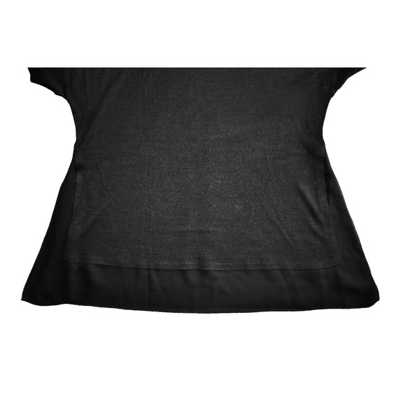 A5 NEW EILEEN FISHER Petite Layered Detail Black Silk Short Sleeve Top Size PM - Picture 5 of 6